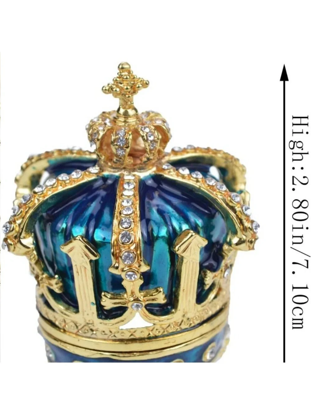Cloisonne Blue‎ Crown Jewelry Box with Gold and Rhinestones new